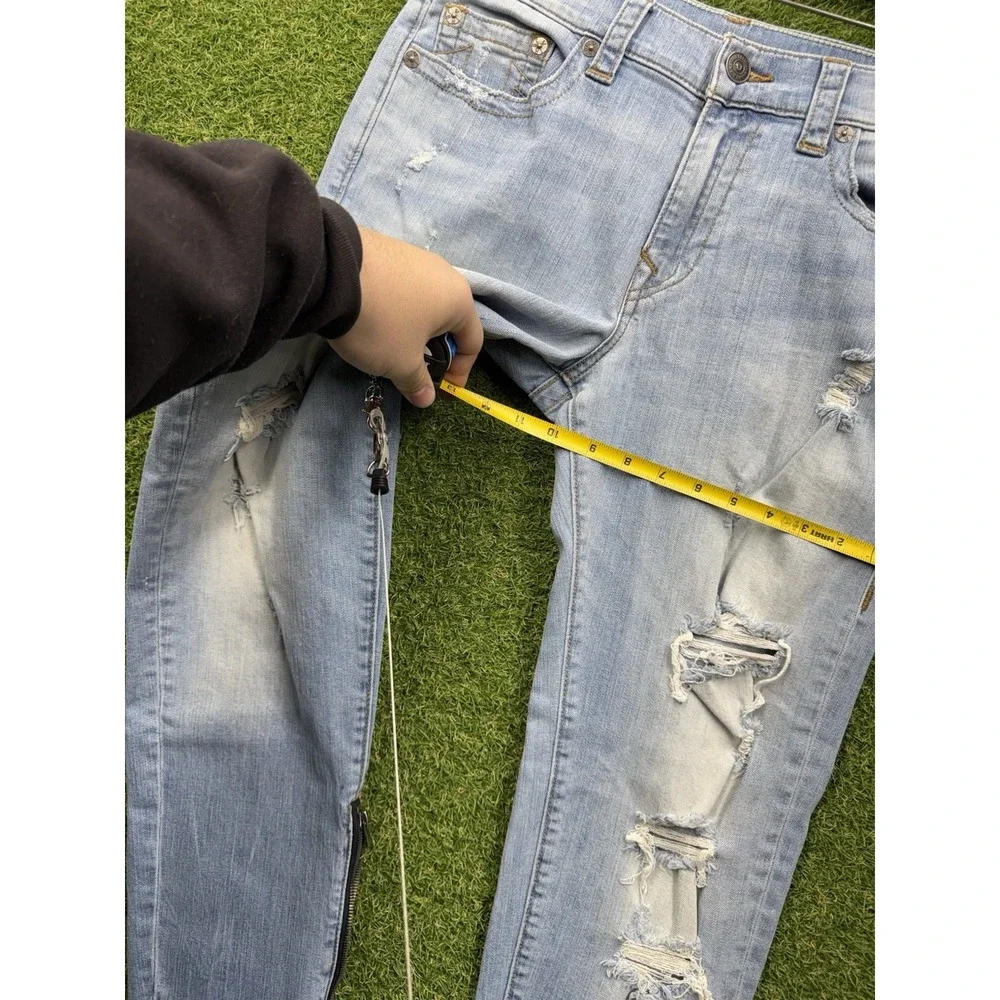 True Religion Jeans Mens 33 Finn Slim Tapered Ankle Zippers Frayed Hem y2k